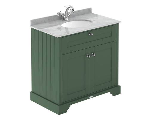 Hudson Reed Old London 800mm Hunter Green Floor Standing 2 Door Vanity Unit With Grey Marble Top Basin