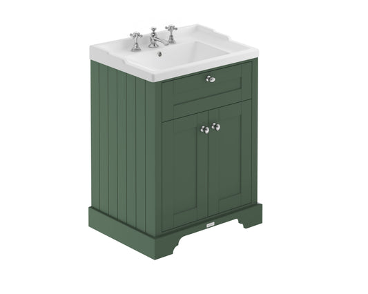 Hudson Reed Old London Hunter Green 620mm Floor Standing 2 Door Vanity Unit With 3 Tap Hole Ceramic Basin
