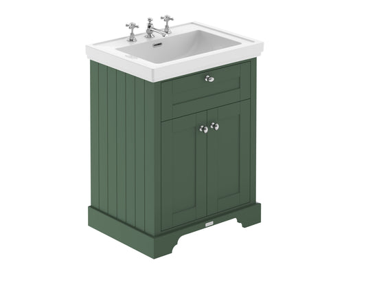 Hudson Reed Old London 600mm Hunter Green Floor Standing 2 Door Vanity Unit With 3 Tap Hole Fireclay Basin