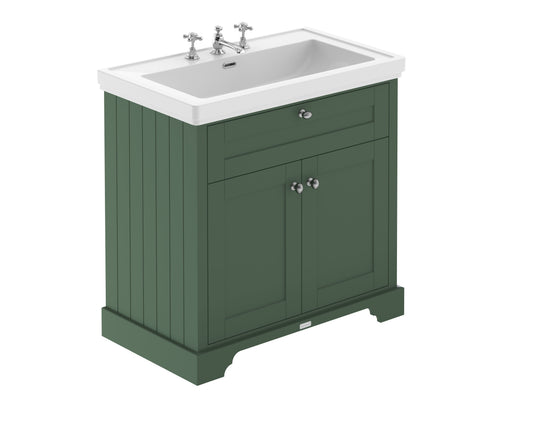 Hudson Reed Old London 800mm Floor Standing 2 Door Vanity Unit with 3 Tap Hole Basin