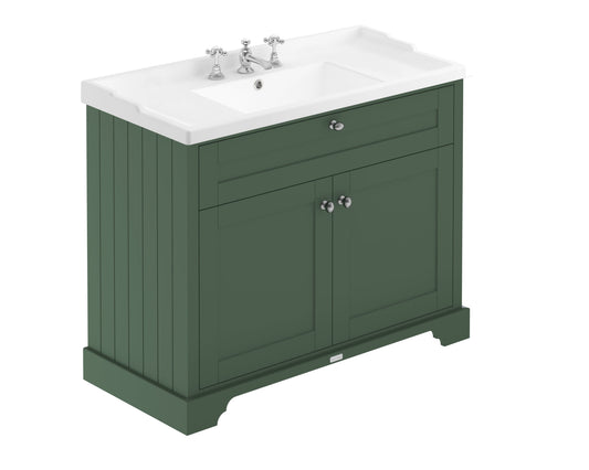 Hudson Reed Old London 1000mm Hunter Green Floor Standing 2 Door Vanity Unit With 3 Tap Hole Ceramic Basin