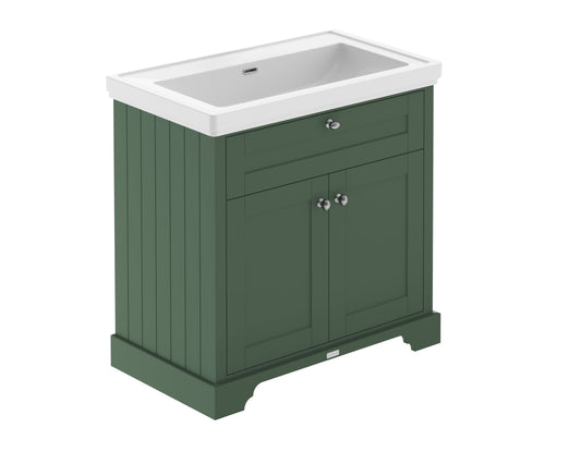Hudson Reed Old London Traditional 800mm Hunter Green Floor Standing 2 Door Vanity Unit With Basin