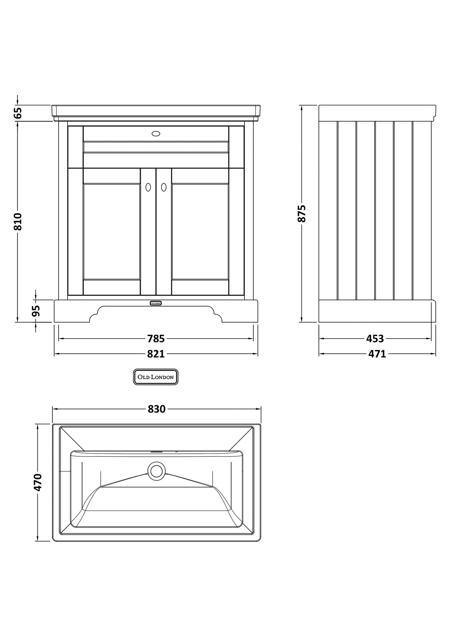 Hudson Reed Old London Traditional 800mm Hunter Green Floor Standing 2 Door Vanity Unit With Basin
