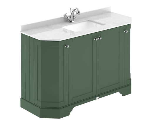 Hudson Reed Old London 1236mm Hunter Green Floor Standing 4 Door Vanity Unit With White Marble Top Basin