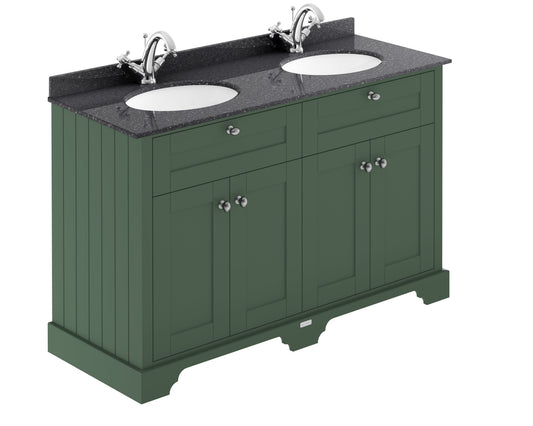 Hudson Reed Old London 1220mm Hunter Green Floor Standing 4 Door Double Basin Black Marble Top Vanity Unit