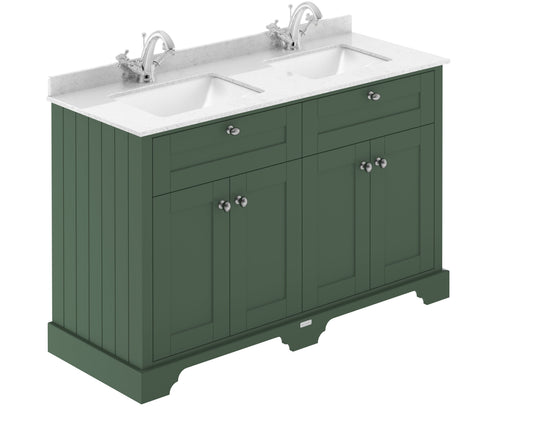 Hudson Reed Old London 1200mm Floor Standing Basin Unit With Square Double Basin, 2 Tap Hole & Marble Top