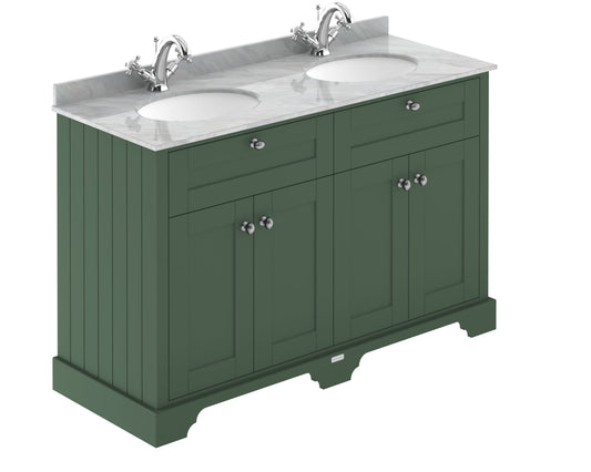 Hudson Reed Old London 1200mm Hunter Green Floor Standing 4 Door Vanity Unit With Grey Marble Top Double Basin