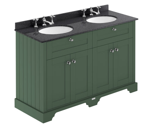 Hudson Reed Old London 1200mm Hunter Green Floor Standing Vanity Unit With Black Marble Top Double Basin
