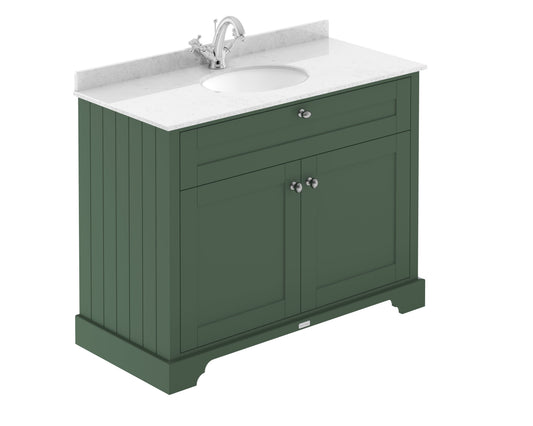 Hudson Reed Old London 1020mm Hunter Green Floor Standing 2 Door Vanity Unit With White Marble Top Basin
