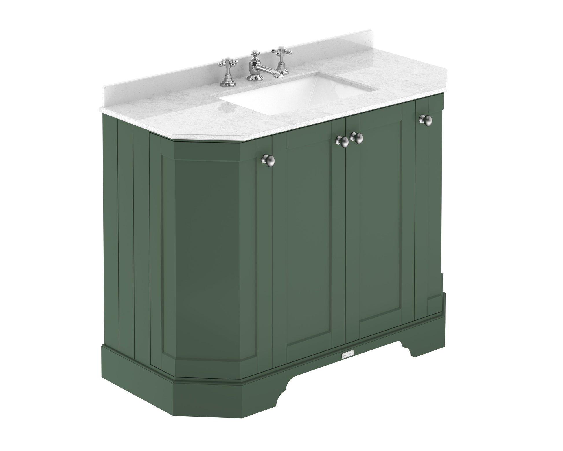Hudson Reed Old London Hunter Green Floor Standing Vanity Unit With 3 Tap Hole White Marble Top Basin