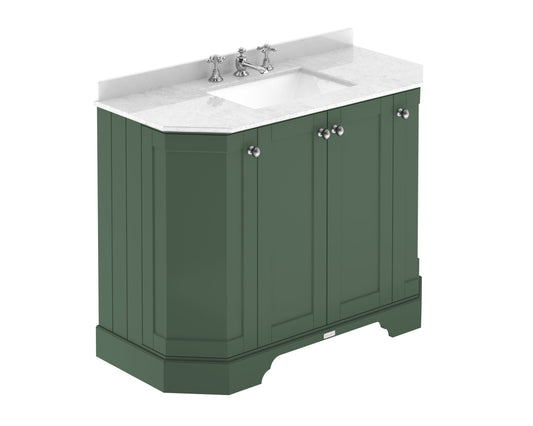 Hudson Reed Old London Hunter Green Floor Standing Vanity Unit With 3 Tap Hole White Marble Top Basin