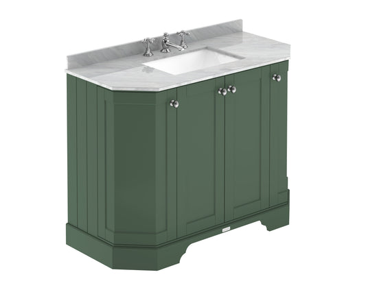 Hudson Reed Old London 1000mm Hunter Green Floor Standing Vanity Unit with 3 Tap Hole Grey Marble Top Basin