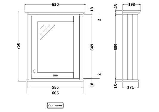 Hudson Reed Old London 650mm 1 Door Hunter Green Wall Hung Mirror Cabinet With Handles