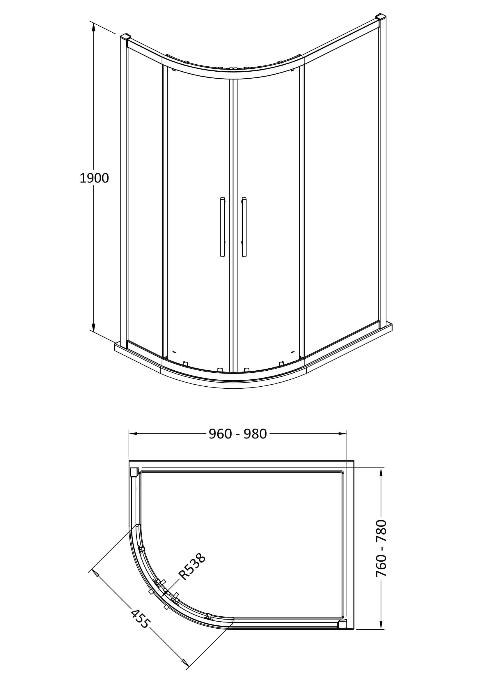 Apex 1000 x 800mm Offset Quadrant Enclosure