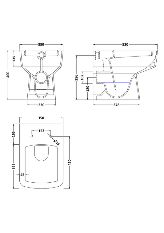 Hudson Reed Square Back To Wall Toilet Pan Including Seat