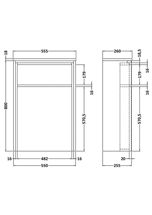 Lille 550mm WC Unit (255 Deep)