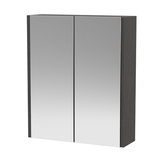 Hudson Reed Juno 600mm 2 Door Graphite Grey Woodgrain Wall Hung 50/50 Mirror Cabinet