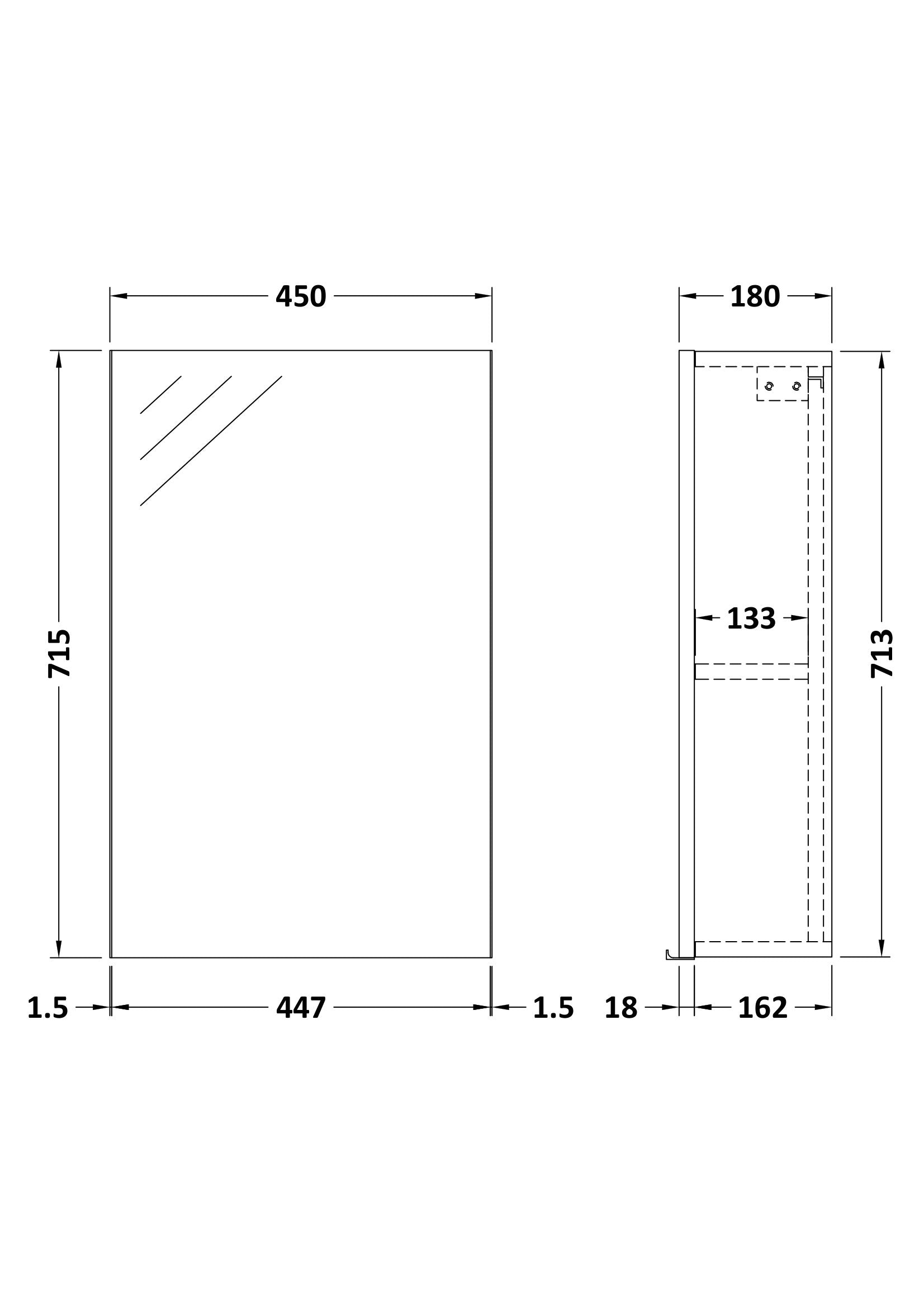 Fusion Fitted Wall Hung 1 Door Mirror Cabinet 450mm