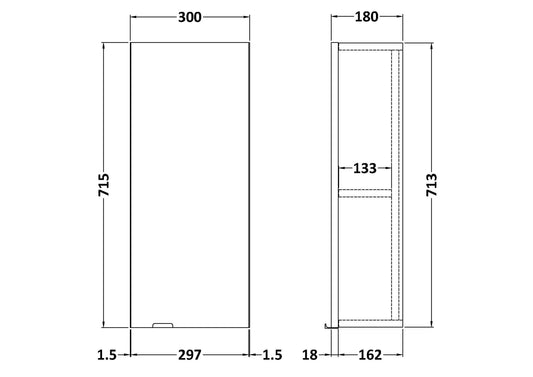 Hudson Reed Fusion 300mm 1 Door Graphite Grey Woodgrain Wall Hung Cabinet With Handles