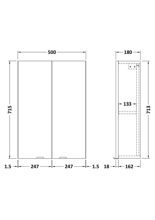 Hudson Reed Fusion 500mm 2 Door Gloss Grey Wall Hung Cabinet With Handles