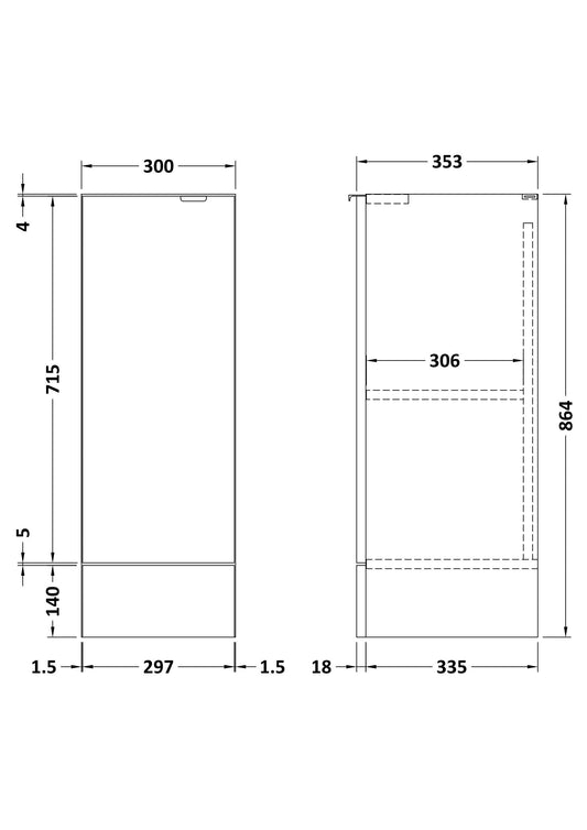Hudson Reed Fusion 300mm 1 Door Gloss Grey Floor Standing Base Unit With Handles
