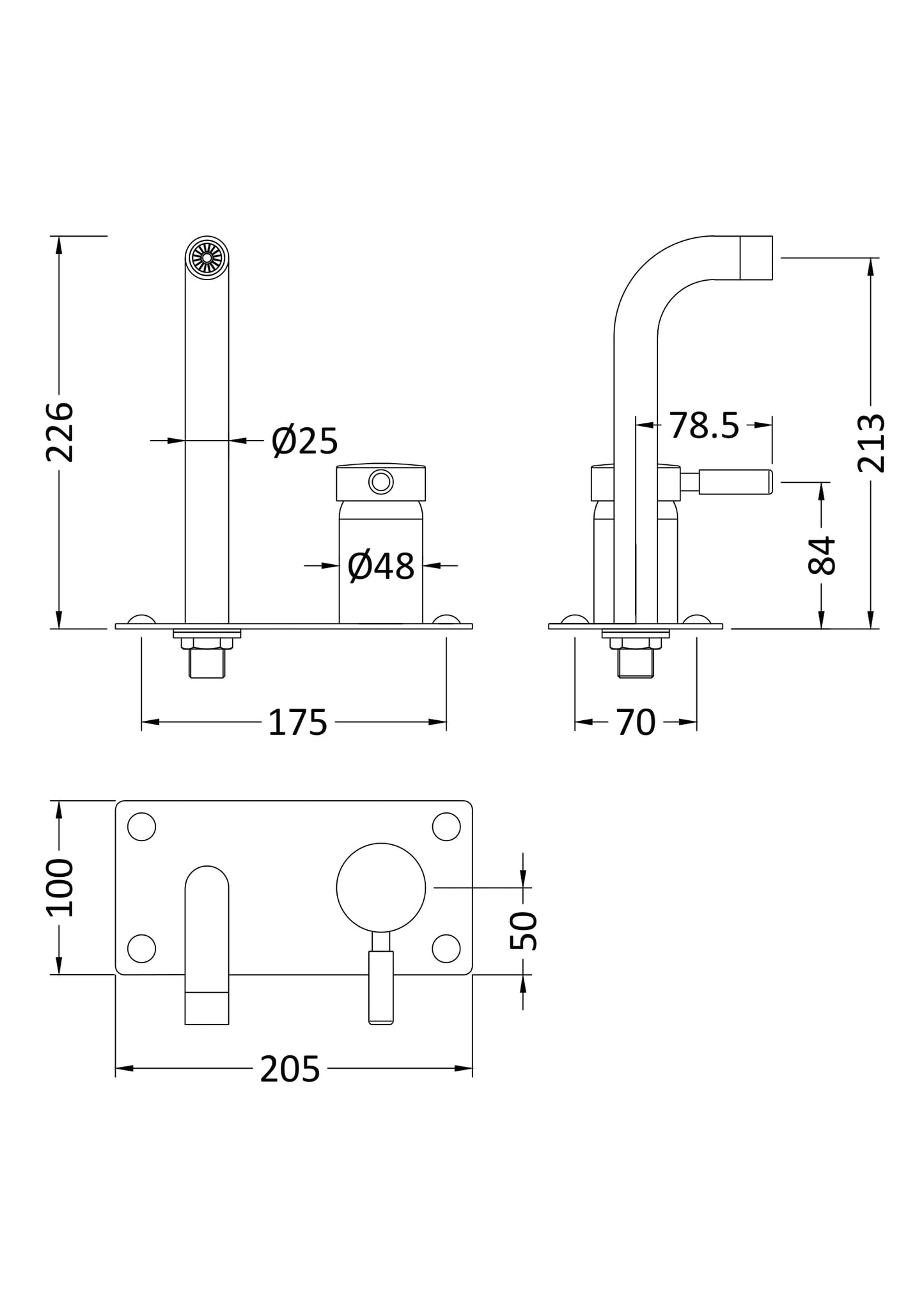 Tec Single Lever Wall Mounted Basin Bath Filler Matt Black