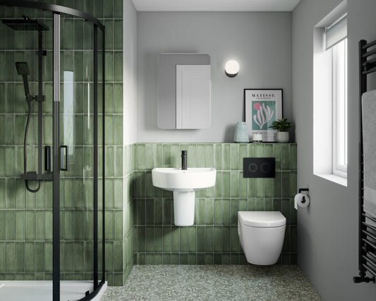 Hudson Reed Matt Black Concealed Cistern Frame With Round Flush Plate