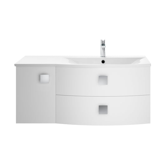Hudson Reed Sarenna 1000mm Moon White Wall Hung Right Hand 2 Drawer 1 Door Vanity Unit with Basin