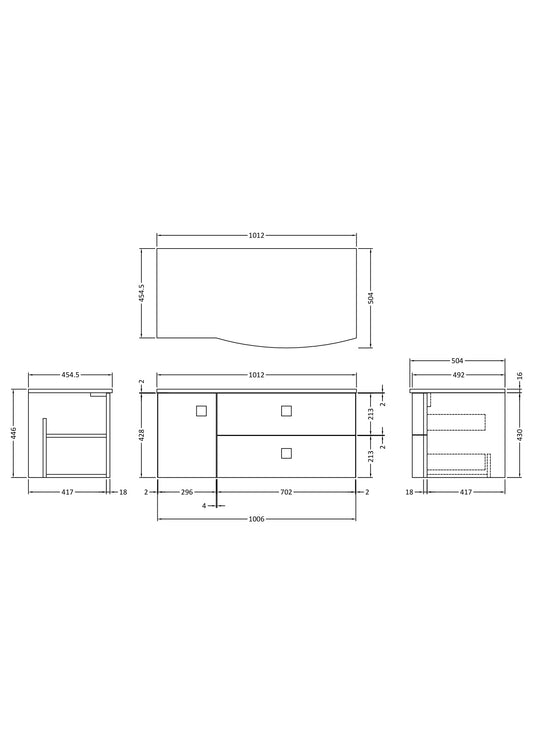 Hudson Reed Sarenna 1000mm Right Hand 2 Drawer 1 Door Wall Hung Vanity Unit With White Marble Top