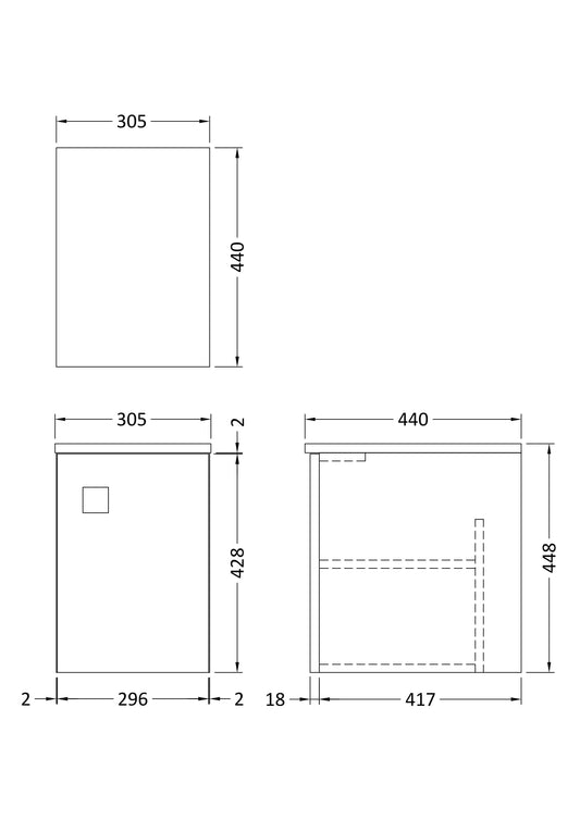 Hudson Reed Sarenna 305mm 1 Door Moon White Wall Hung Cabinet With Handles