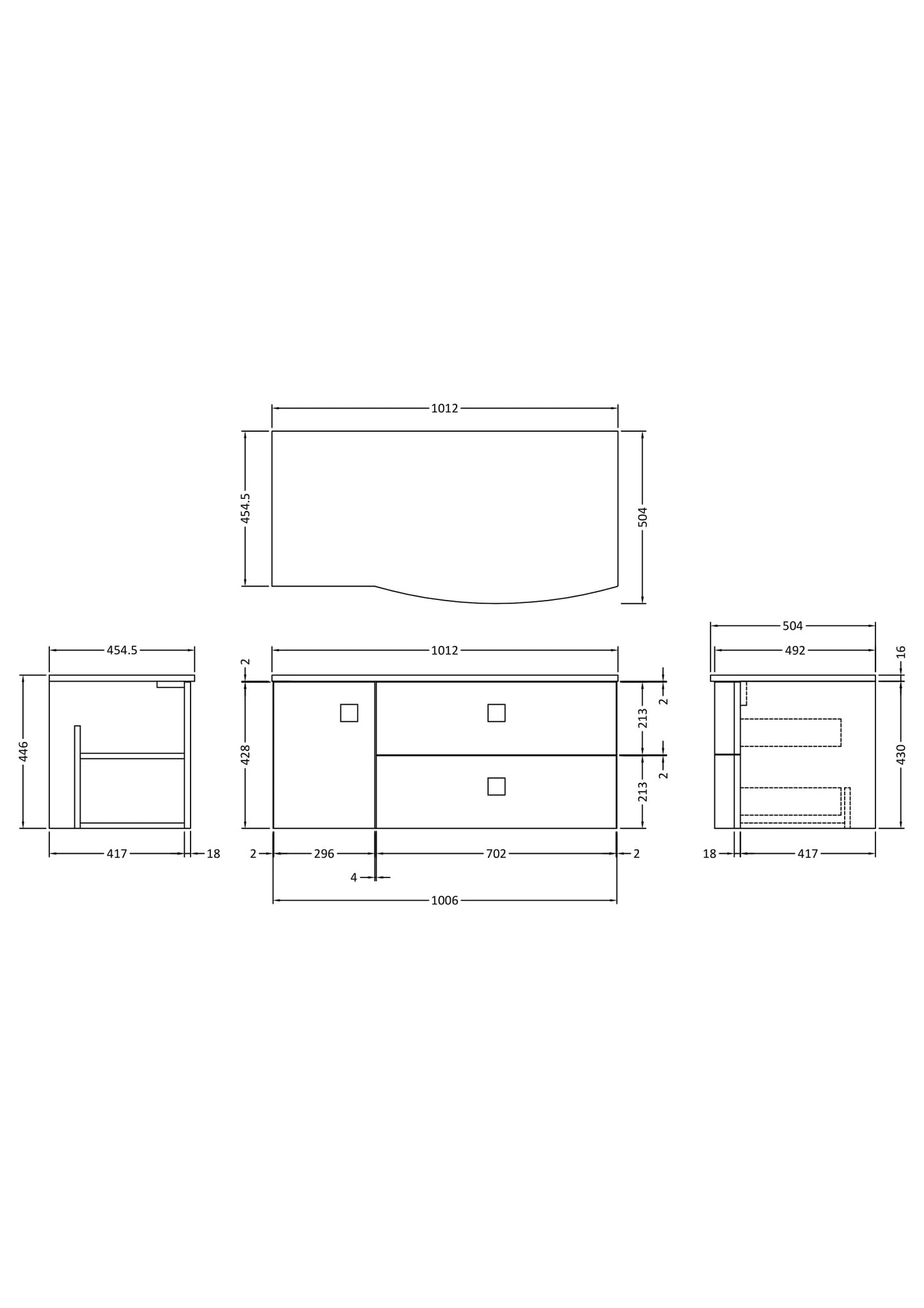 Hudson Reed Sarenna 1000mm Right Hand 2 Drawer 1 Door Wall Hung Vanity Unit With Grey Marble Top