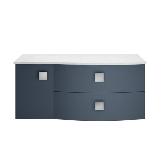 Hudson Reed Sarenna 1000mm Mineral Blue Right Hand Wall Hung Vanity Unit With White Marble Top