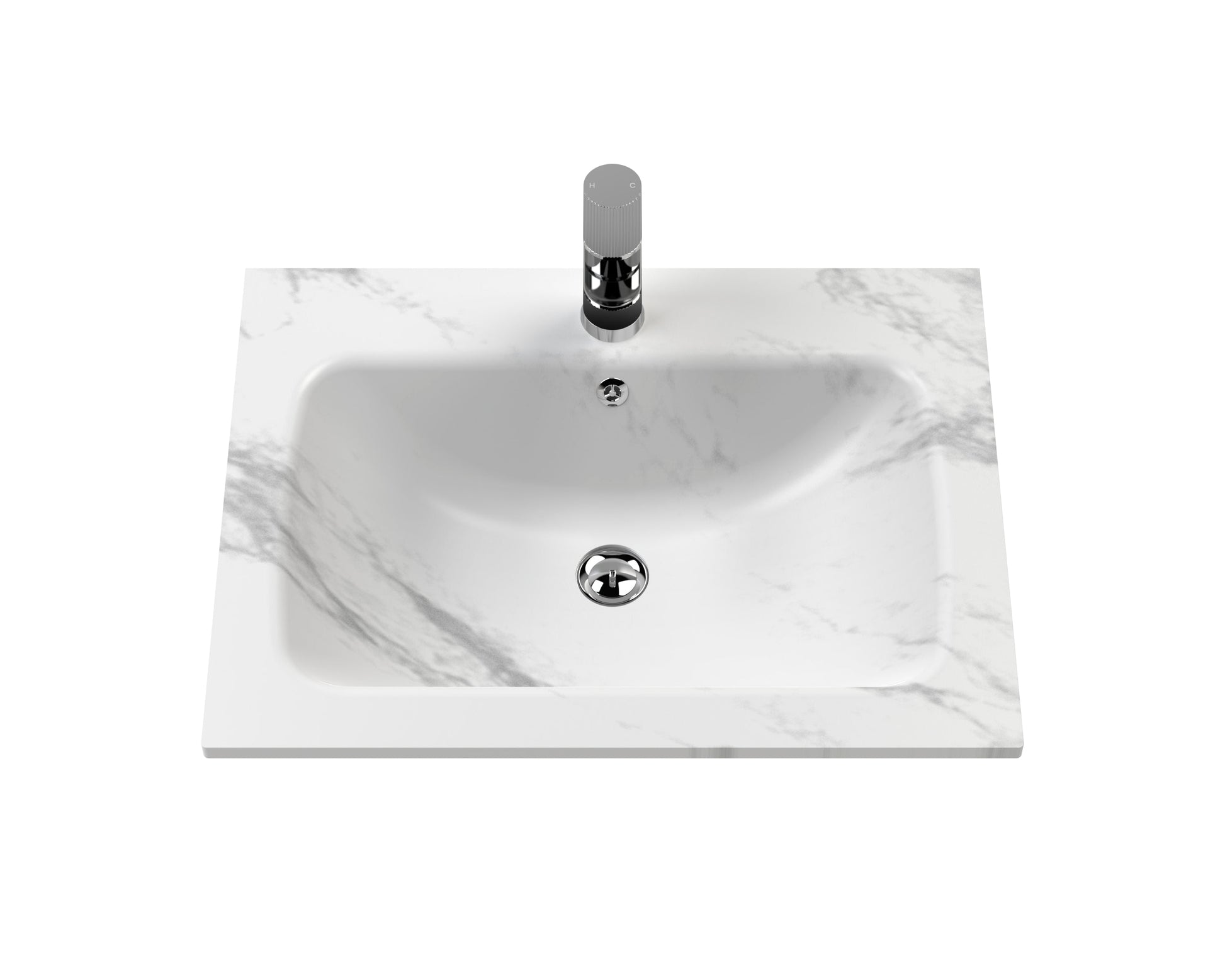 Bexley Floor Standing 1 Drawer Vanity & 1 Tap Hole Stone Basin, 600mm - Pure White