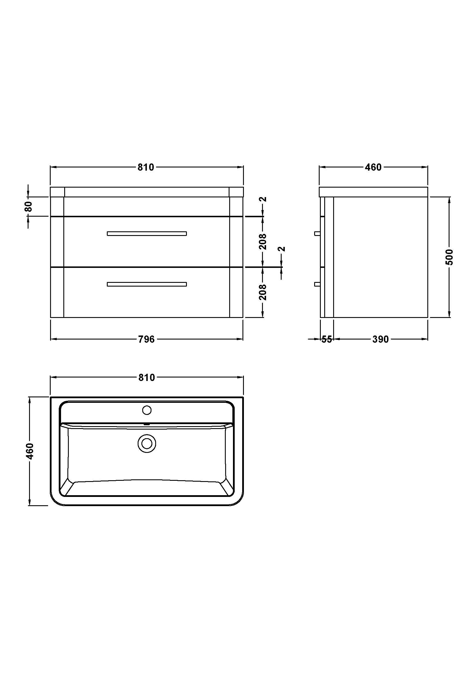 Hudson Reed Solar 800mm Wall Hung 2 Drawer Vanity Unit With Ceramic Basin