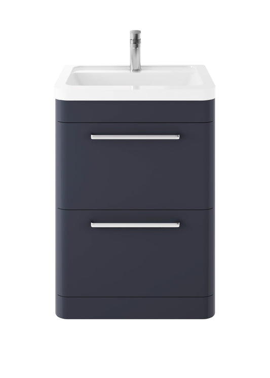 Hudson Reed Solar 600mm Indigo Blue Floor Standing 2 Drawer Vanity Unit With Ceramic Basin