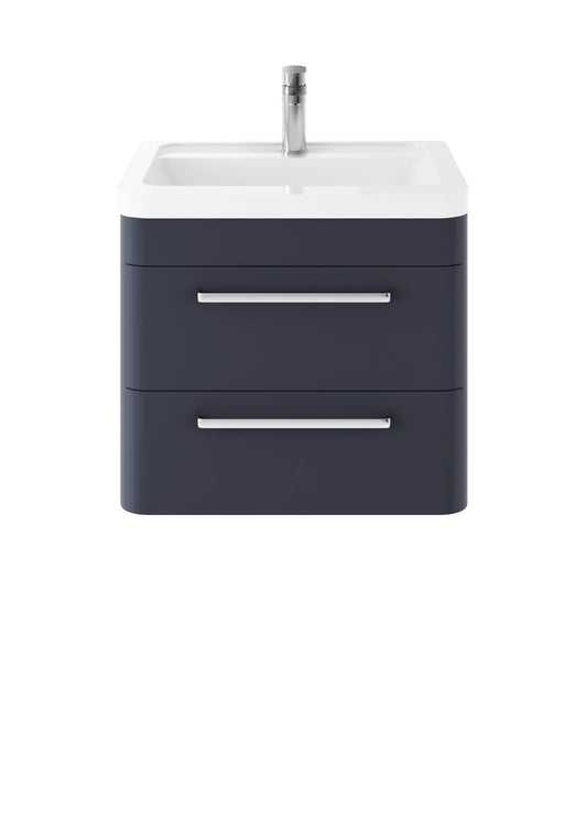 Hudson Reed Solar 600mm Indigo Blue Wall Hung 2 Drawer Vanity Unit With Ceramic Basin