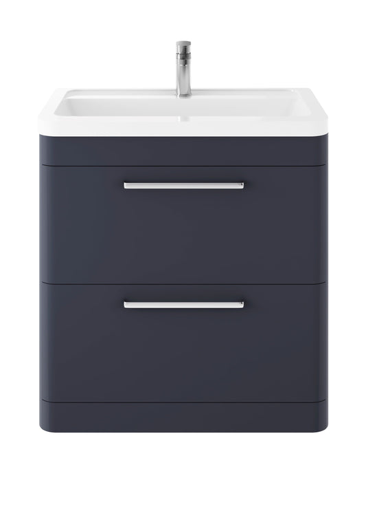 Hudson Reed Solar 800mm Indigo Blue Floor Standing 2 Drawer Vanity Unit With Ceramic Basin