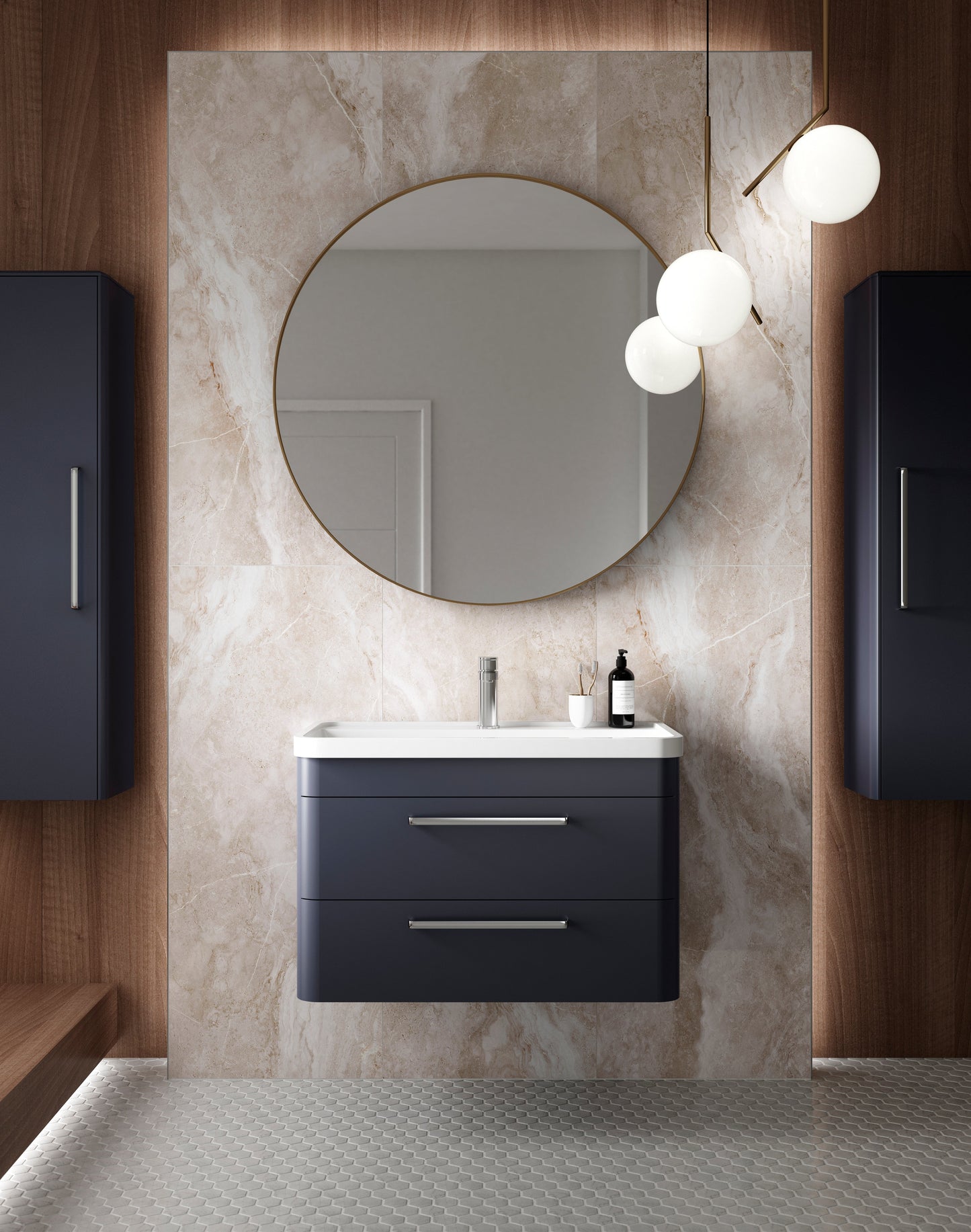 Hudson Reed Solar 600mm Indigo Blue 2 Drawer Wall Hung Vanity Unit With Polymarble Basin