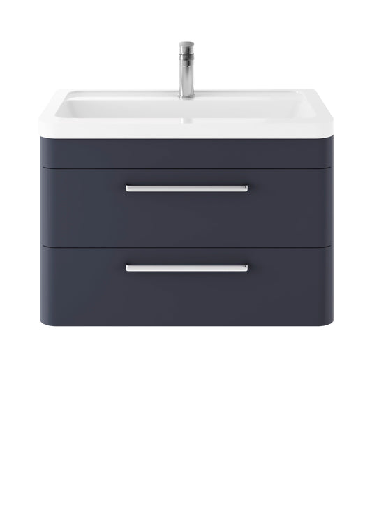 Hudson Reed Solar 800mm Indigo Blue Wall Hung 2 Drawer Vanity Unit With Ceramic Basin