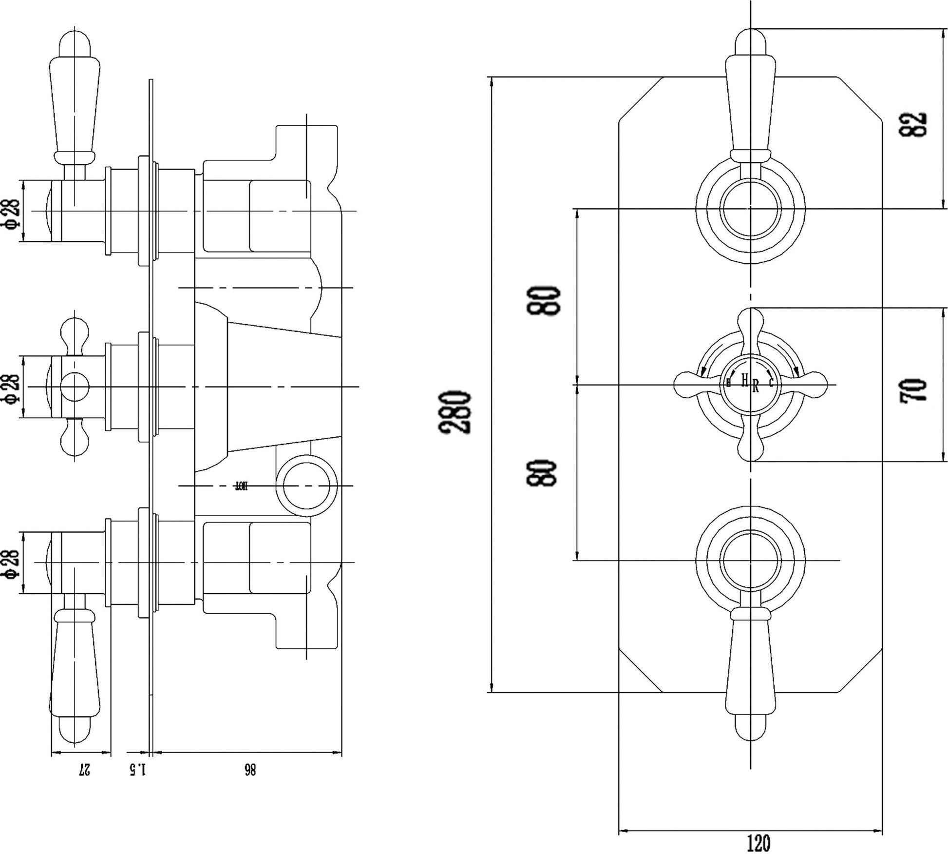White Topaz Triple Thermostatic Shower Valve