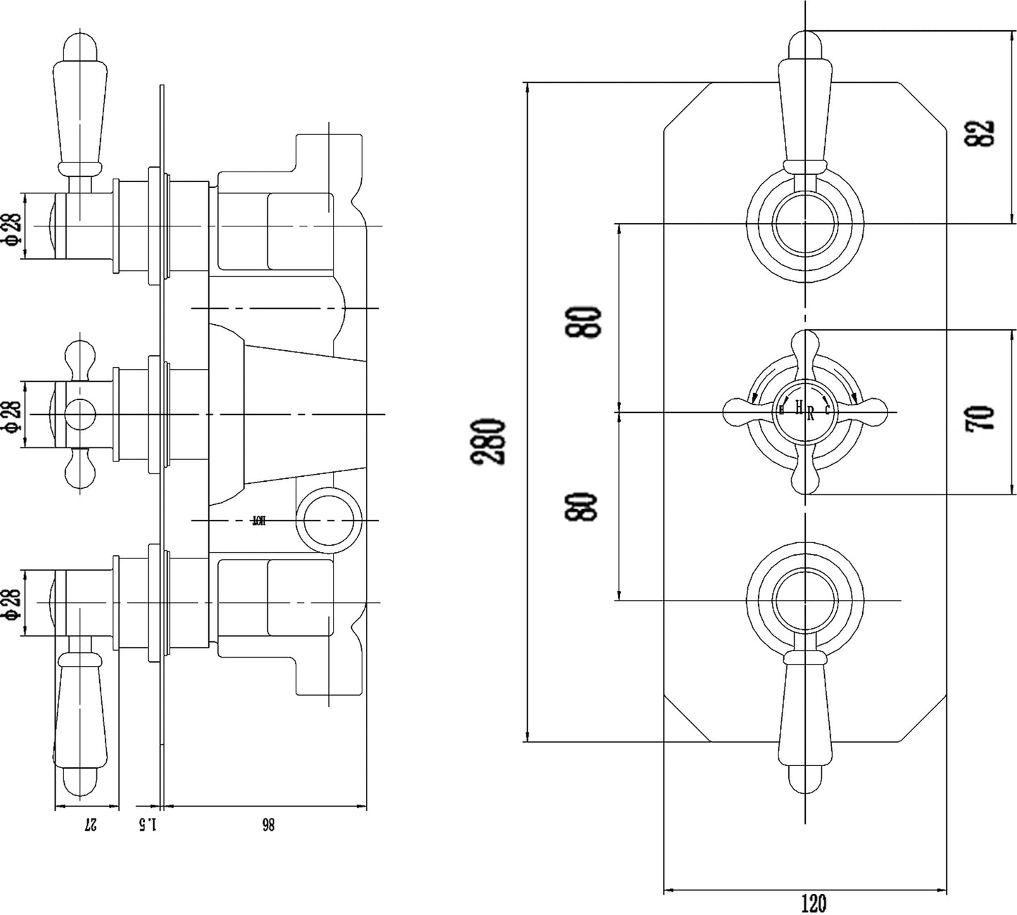 White Topaz Triple Concealed Shower Valve with Diverter