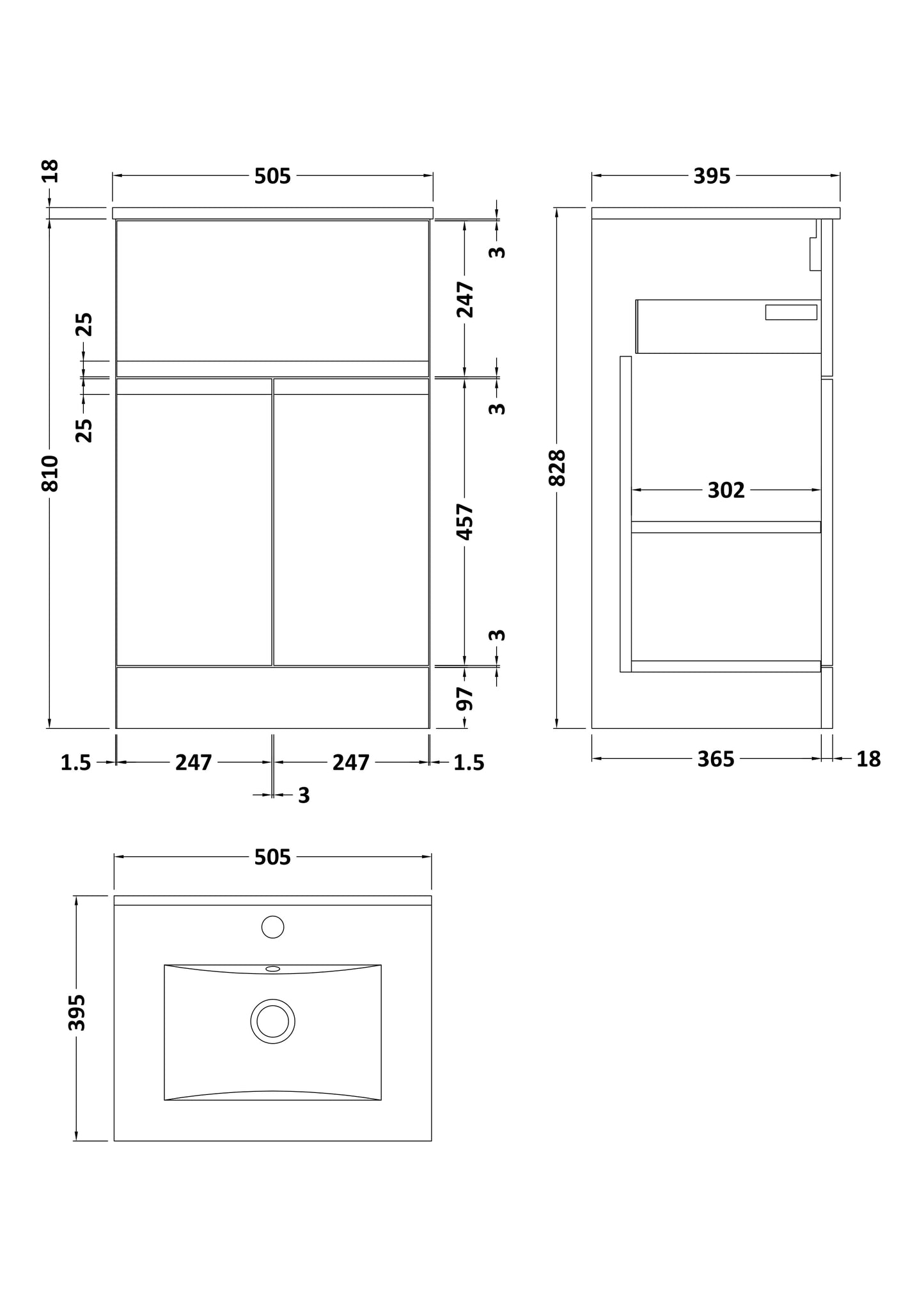 Hudson Reed Urban 500mm Floor Standing 2 Door 1 Drawer Vanity Unit With Basin
