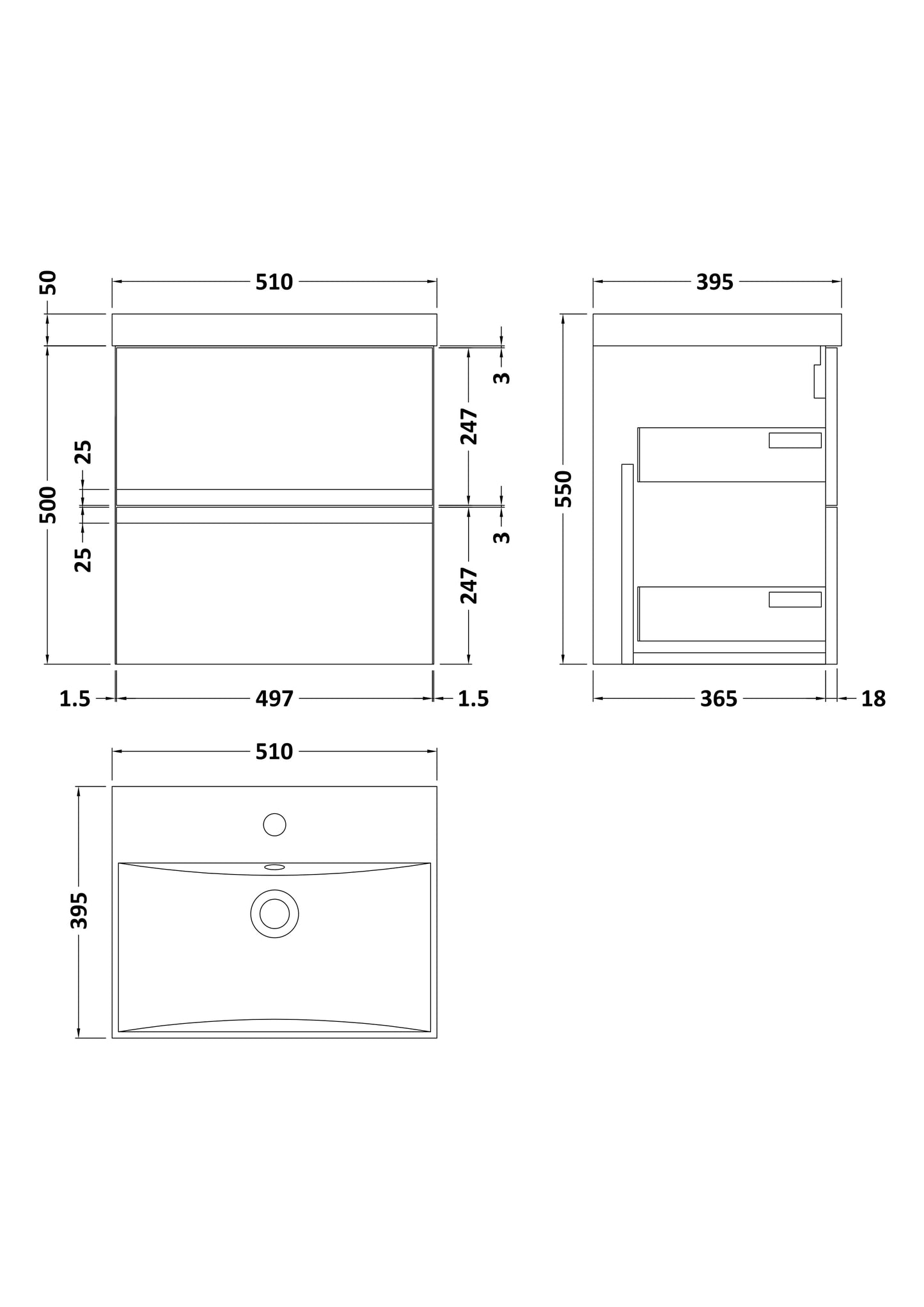 Hudson Reed Urban 500mm Wall Hung 2 Drawer Vanity Unit with Basin