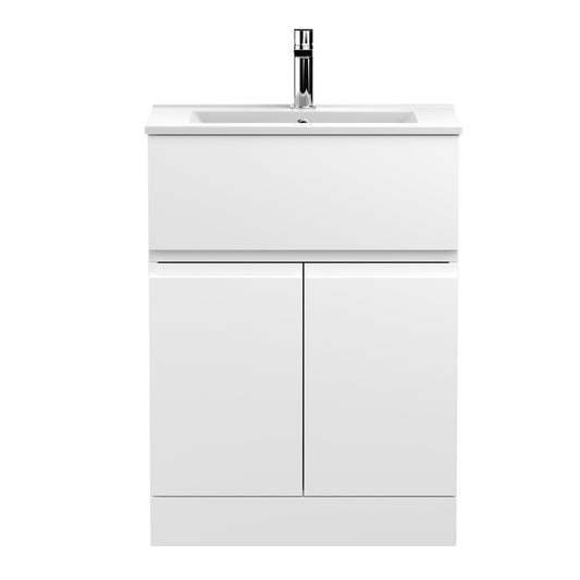 Hudson Reed Urban 600mm Satin White Floor Standing 2 Door 1 Drawer Vanity Unit with Basin