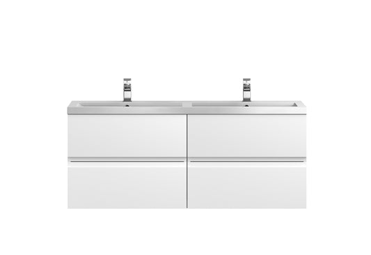 Hudson Reed Urban 1200mm Satin White Wall Hung Vanity Unit With Double Polymarble Basin
