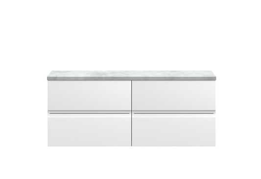 Hudson Reed Urban 1200mm Satin White Wall Hung 4-Drawer Unit With Laminate Worktop