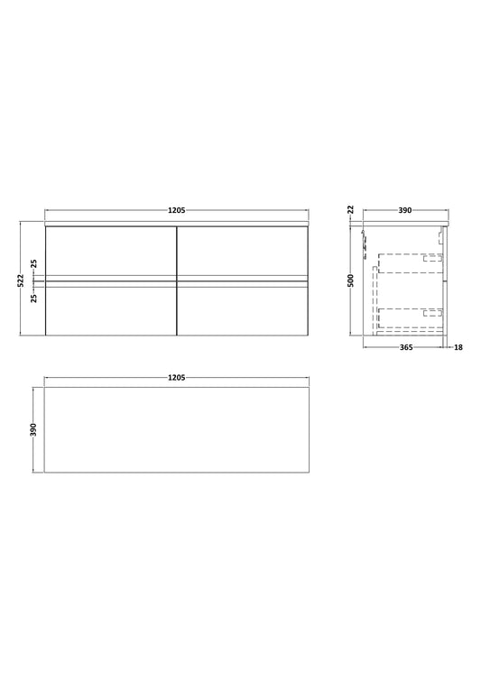 Hudson Reed Urban 1200mm Wall Hung 4-Drawer Unit With Laminate Worktop