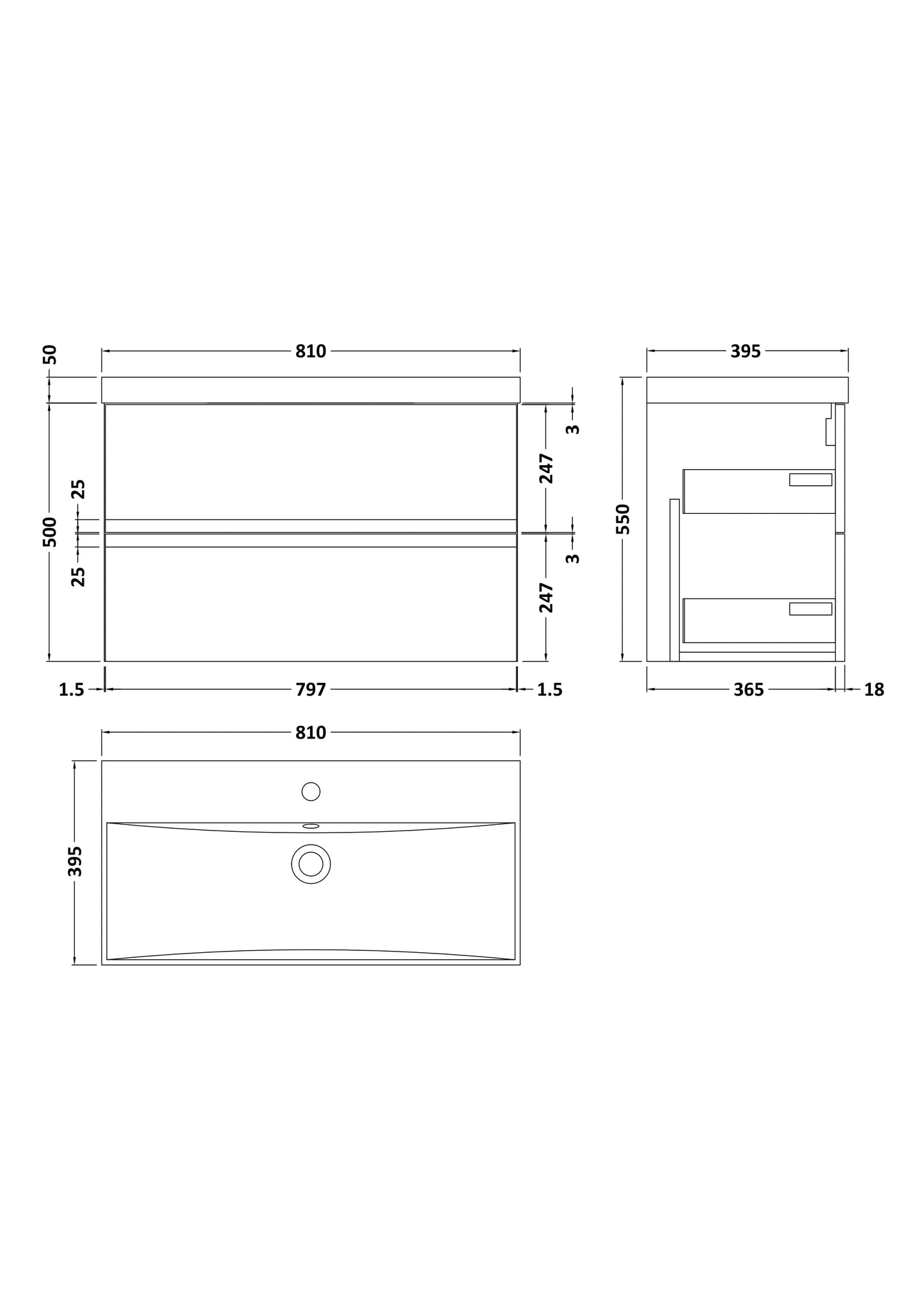 Hudson Reed Urban 800mm Wall Hung 2 Drawer Satin White Vanity Unit With Basin