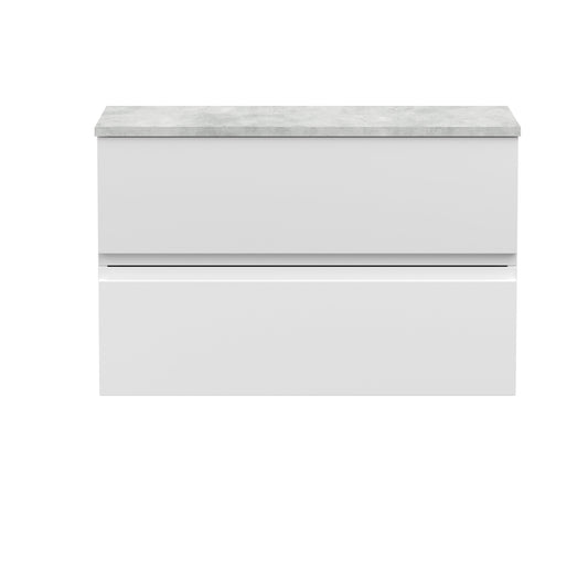 Hudson Reed Urban 800mm Satin White Wall Hung 2 Drawer Vanity Unit With Laminate Worktop