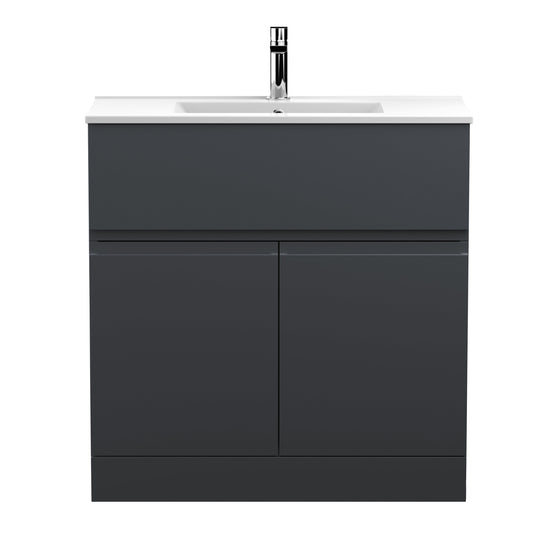 Hudson Reed Urban 800mm Soft Black Floor Standing 2 Door Vanity Unit With Ceramic Basin